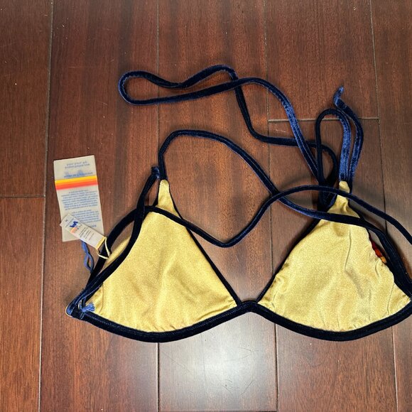 Aviator Nation 5 Stripe Velvet Triangle Bikini Top – Black (Size M, NWT) - Picture 5 of 6